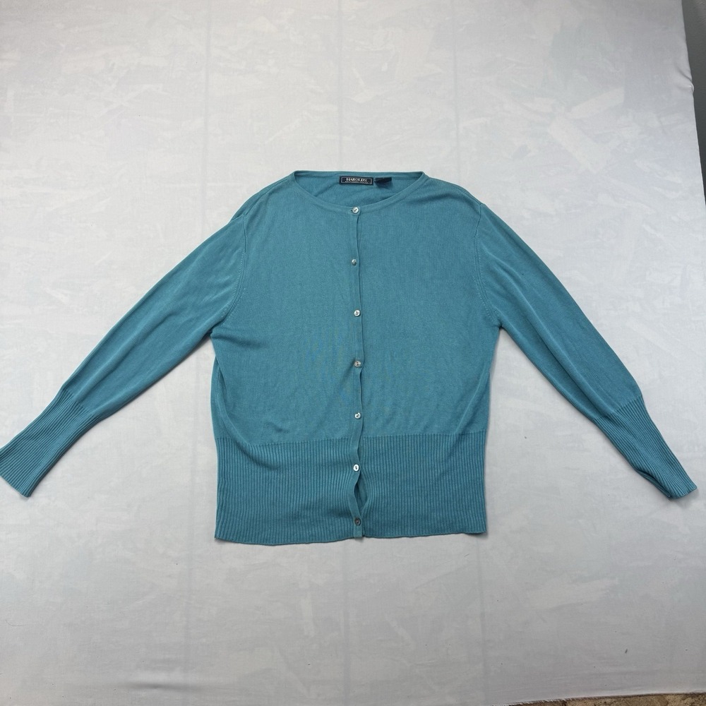 Vintage Harold's Silk Cardigan Sweater Women's Medium Teal Button Up